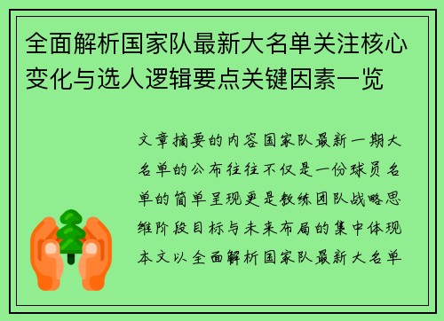 全面解析国家队最新大名单关注核心变化与选人逻辑要点关键因素一览