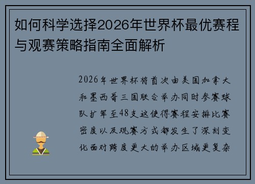 如何科学选择2026年世界杯最优赛程与观赛策略指南全面解析
